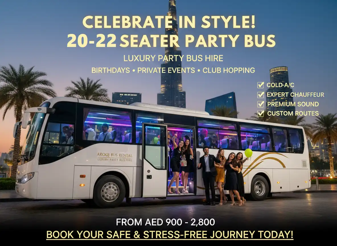 Party bus rental Dubai for large groups celebretion - Fair Price Rental